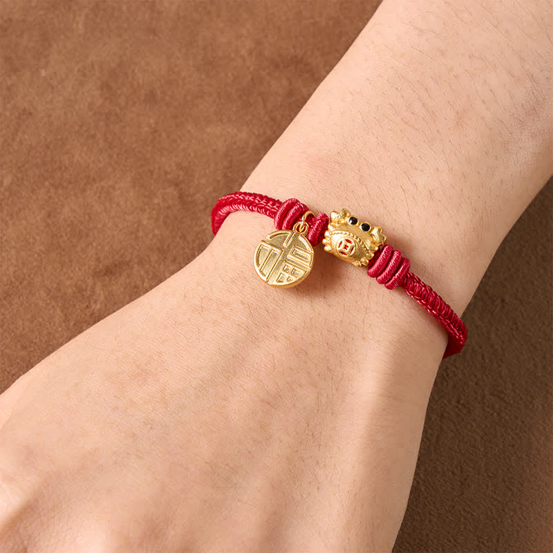 Buddha Stones Bracelet porte-bonheur en fil rouge avec pièce de monnaie chinoise à caractère Fu - image 4