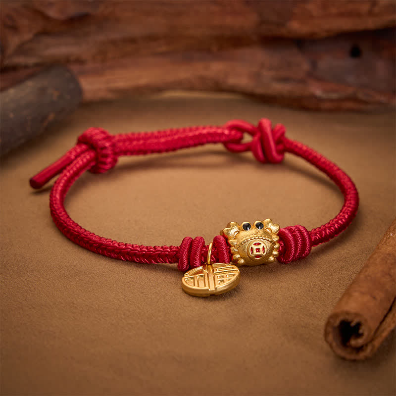 Buddha Stones Bracelet porte-bonheur en fil rouge avec pièce de monnaie chinoise à caractère Fu - image 1