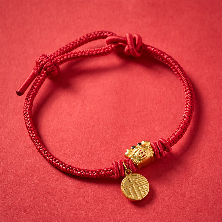 Buddha Stones Bracelet porte-bonheur en fil rouge avec pièce de monnaie chinoise à caractère Fu - image 3