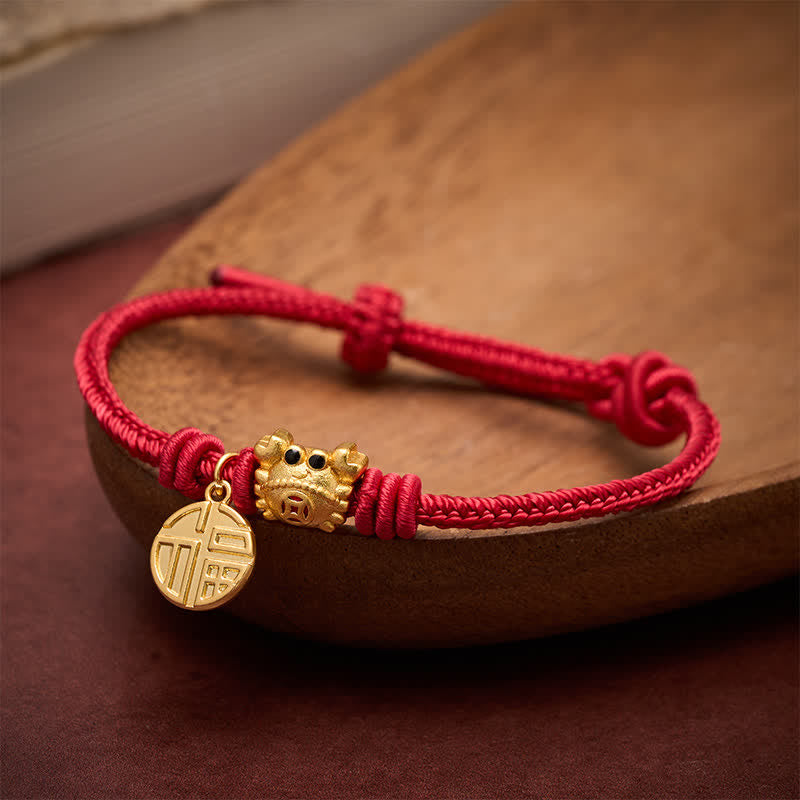 Buddha Stones Bracelet porte-bonheur en fil rouge avec pièce de monnaie chinoise à caractère Fu - image 0