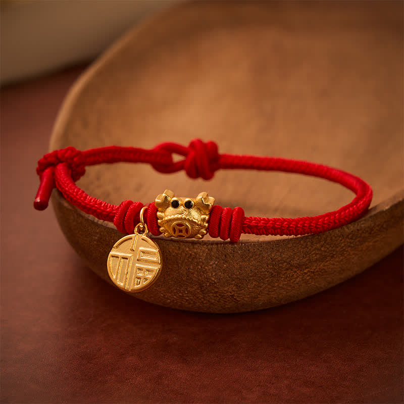Buddha Stones Bracelet porte-bonheur en fil rouge avec pièce de monnaie chinoise à caractère Fu - image 12