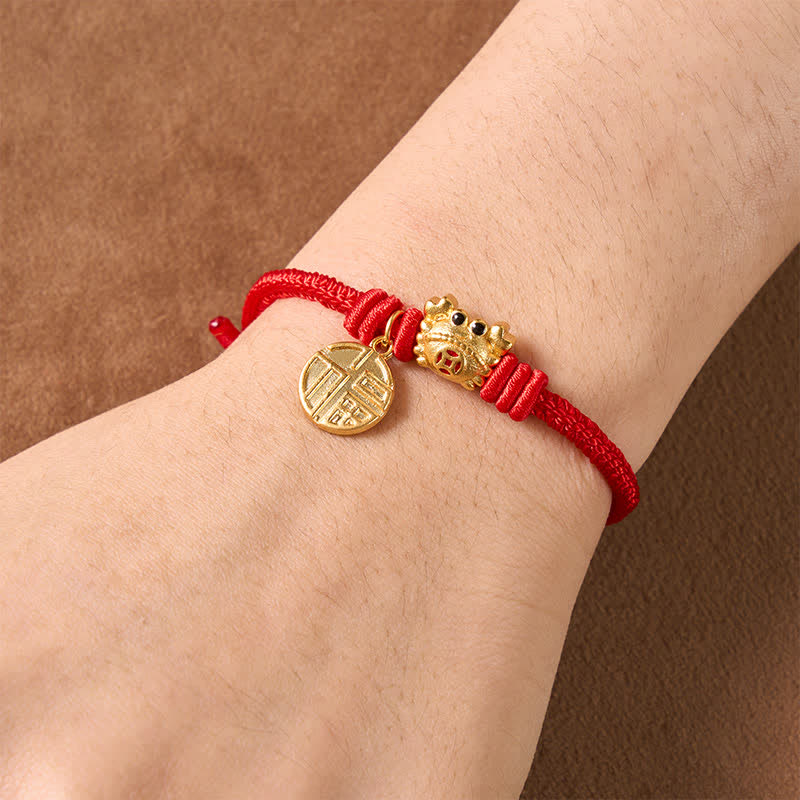 Buddha Stones Bracelet porte-bonheur en fil rouge avec pièce de monnaie chinoise à caractère Fu - image 14