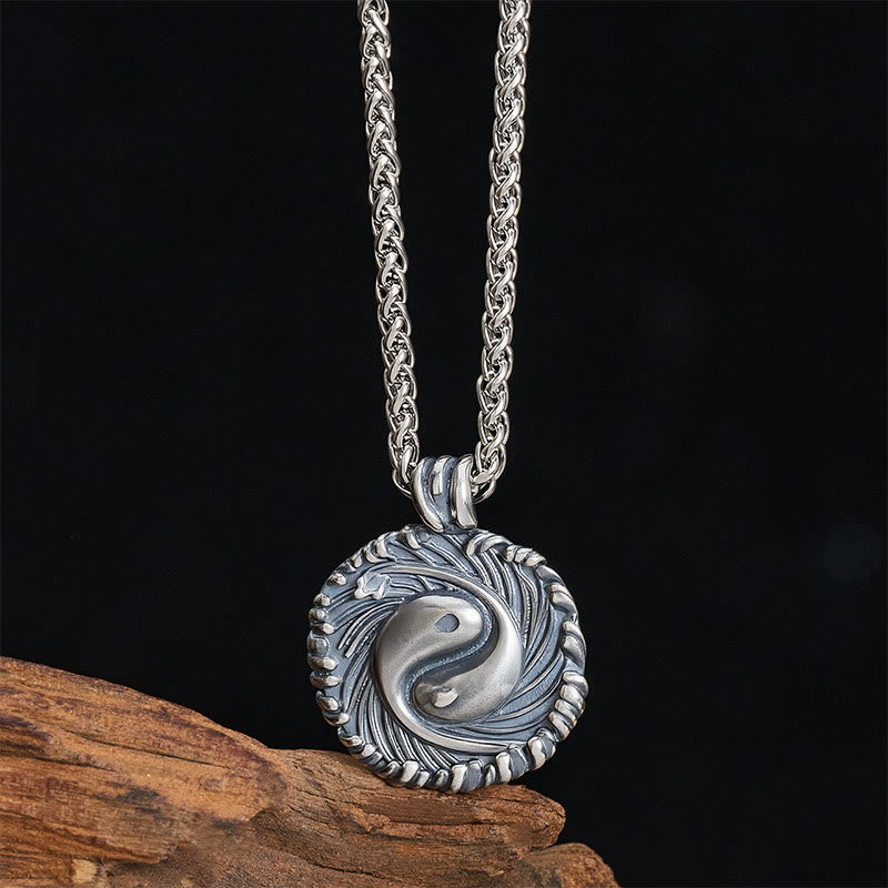 Buddha Stones Collier pendentif rond en cuivre Yin Yang Koi Poisson Équilibre - image 1