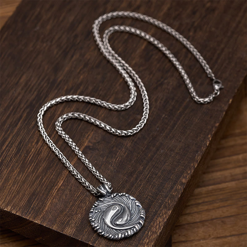 Buddha Stones Collier pendentif rond en cuivre Yin Yang Koi Poisson Équilibre - image 4