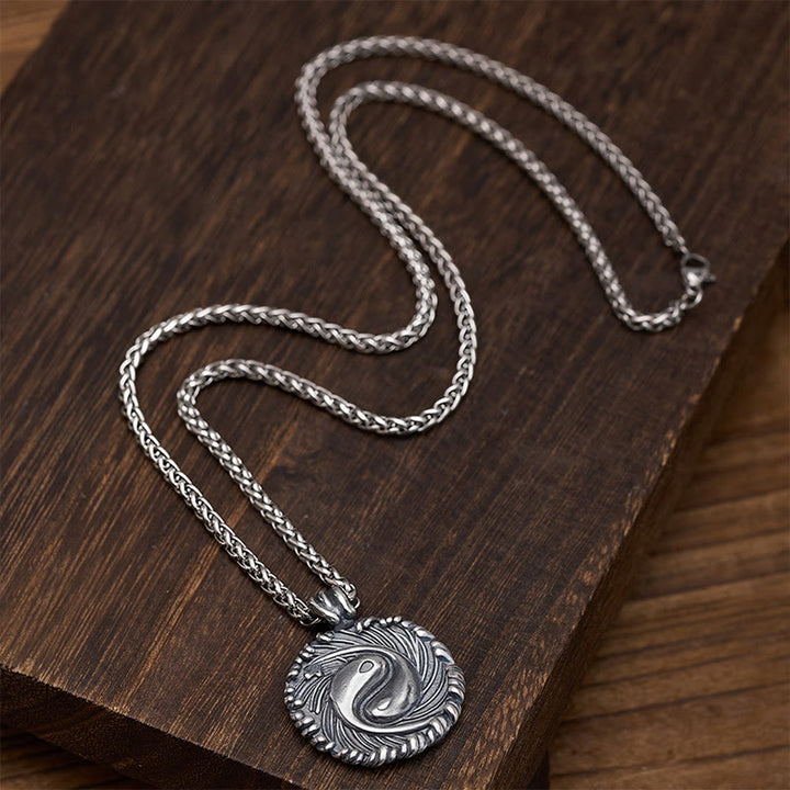 Buddha Stones Collier pendentif rond en cuivre Yin Yang Koi Poisson Équilibre - image 4