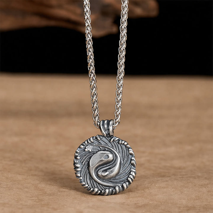 Buddha Stones Collier pendentif rond en cuivre Yin Yang Koi Poisson Équilibre - image 8