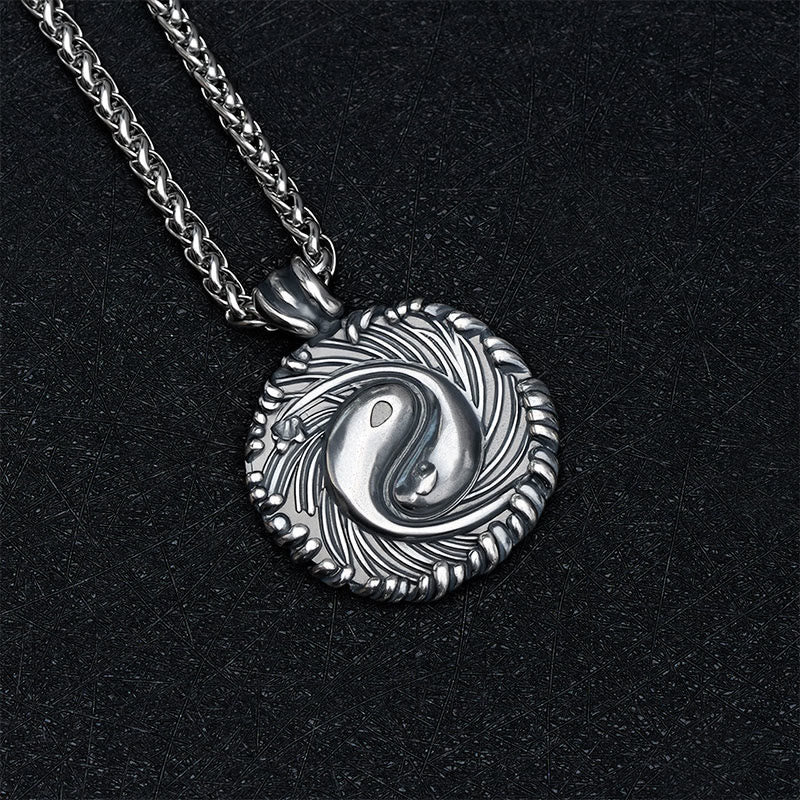 Buddha Stones Collier pendentif rond en cuivre Yin Yang Koi Poisson Équilibre - image 2