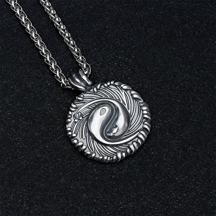 Buddha Stones Collier pendentif rond en cuivre Yin Yang Koi Poisson Équilibre - image 2