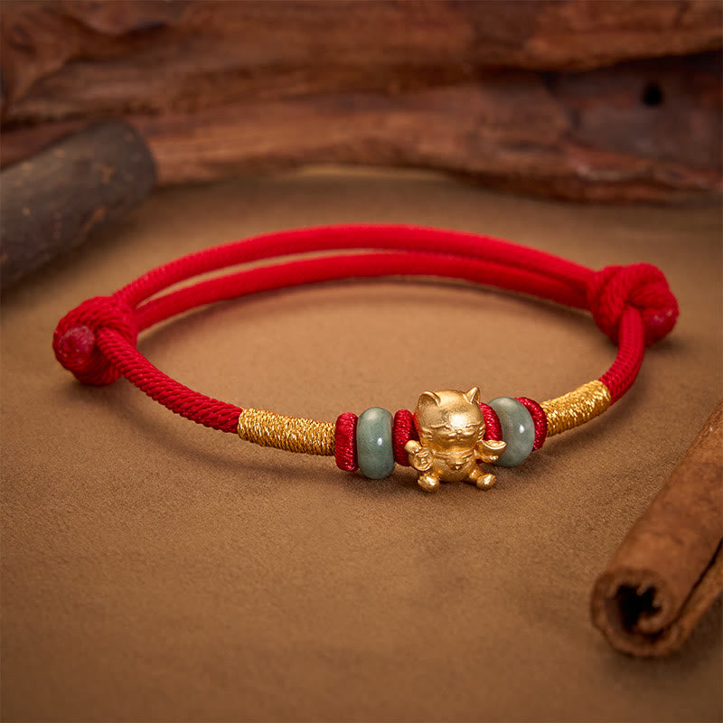 Bracelet de connexion en perles de jade chat porte-bonheur, fil rouge tissé à la main et Buddha Stones - image 1