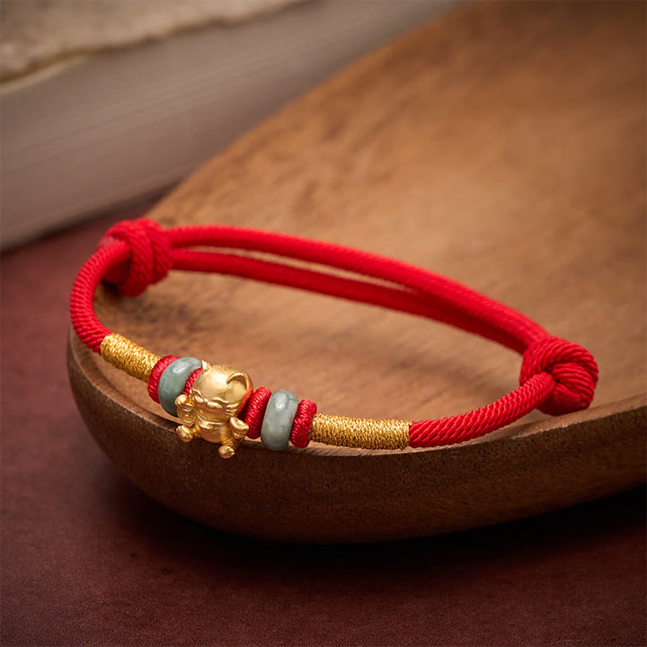 Buddha Stones Bracelet de perles chat porte-bonheur en fil rouge tissé à la main - image 2