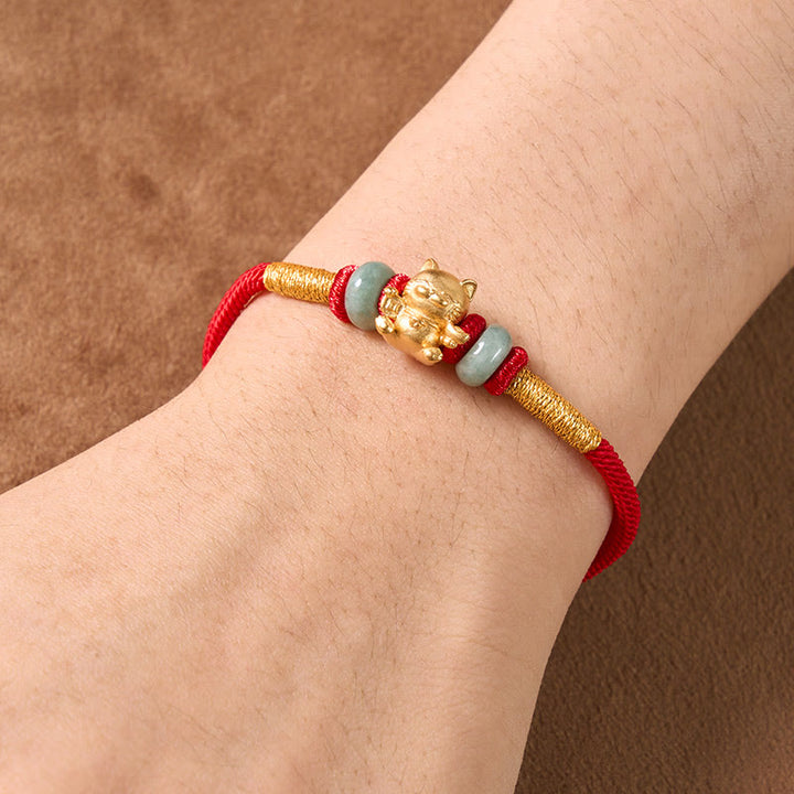 Buddha Stones Bracelet de perles chat porte-bonheur en fil rouge tissé à la main - image 8