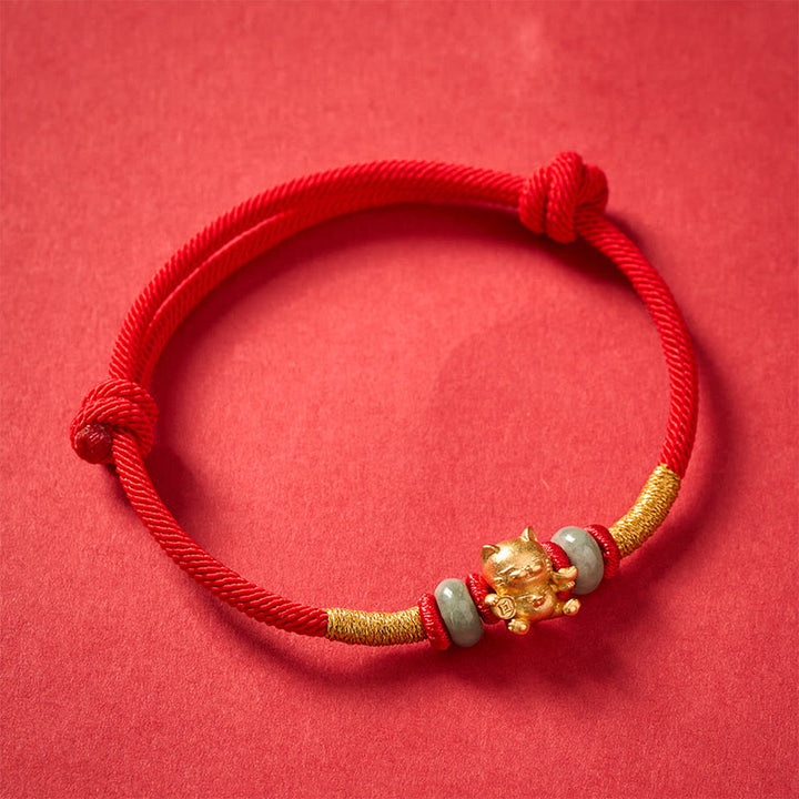 Buddha Stones Bracelet de perles chat porte-bonheur en fil rouge tissé à la main - image 4