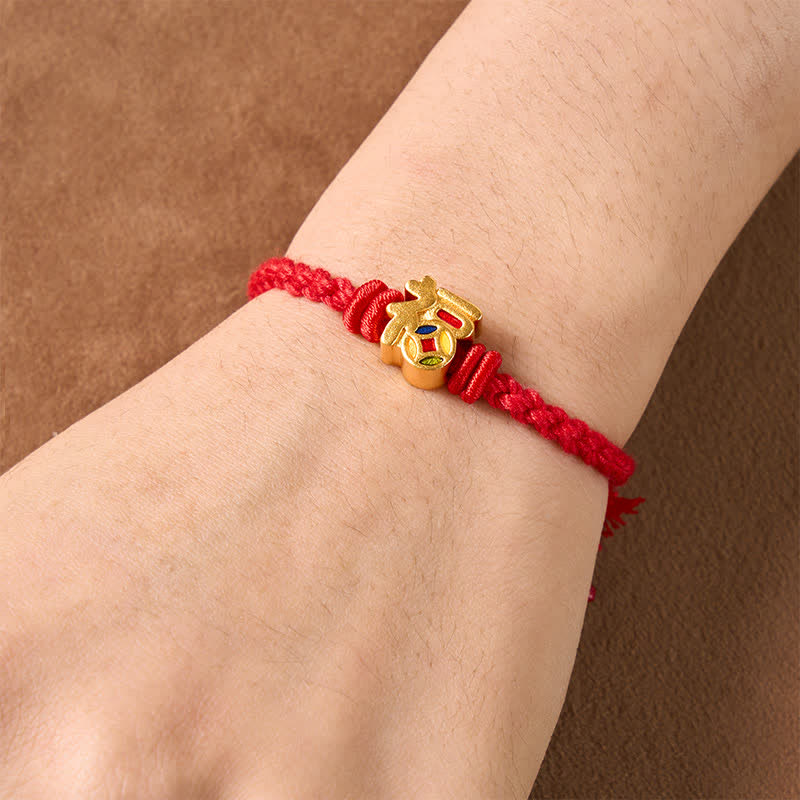 Buddha Stones Bracelet tibétain ajustable à cordon rouge avec caractère Fu - image 4