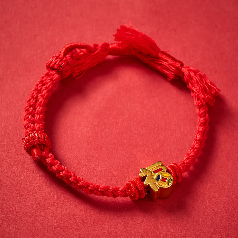 Buddha Stones Bracelet tibétain ajustable à cordon rouge avec caractère Fu - image 3