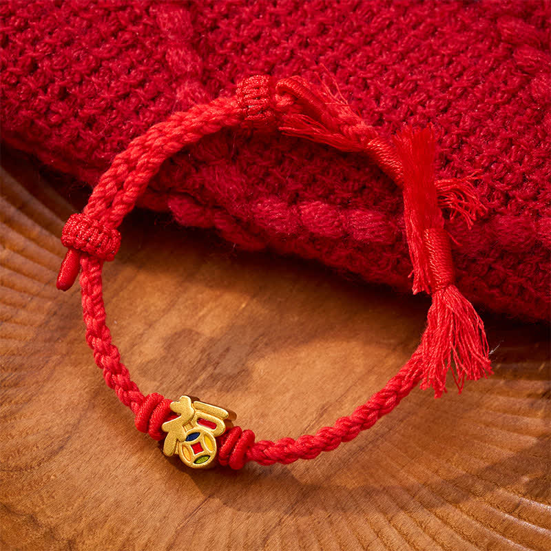 Buddha Stones Bracelet tibétain ajustable à cordon rouge avec caractère Fu - image 2