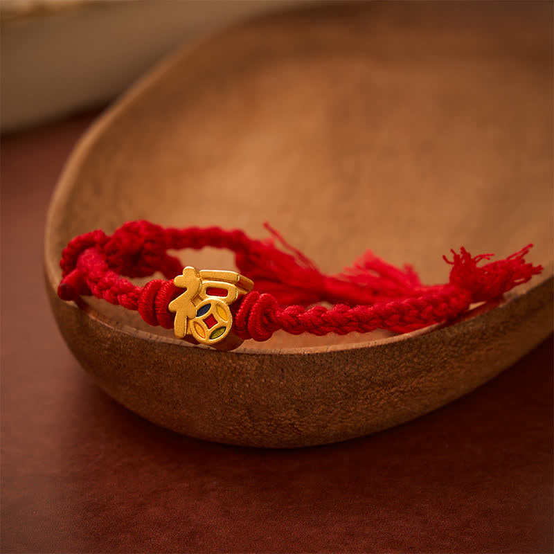 Buddha Stones Bracelet tibétain ajustable à cordon rouge avec caractère Fu - image 1
