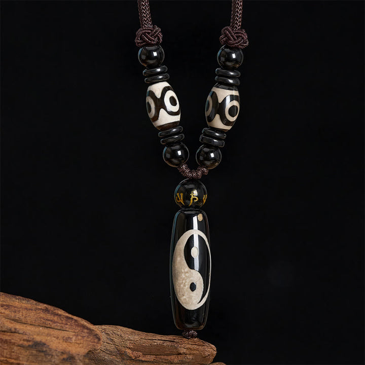 Buddha Stones Collier en corde Yin Yang Harmonie en onyx noir - image 3