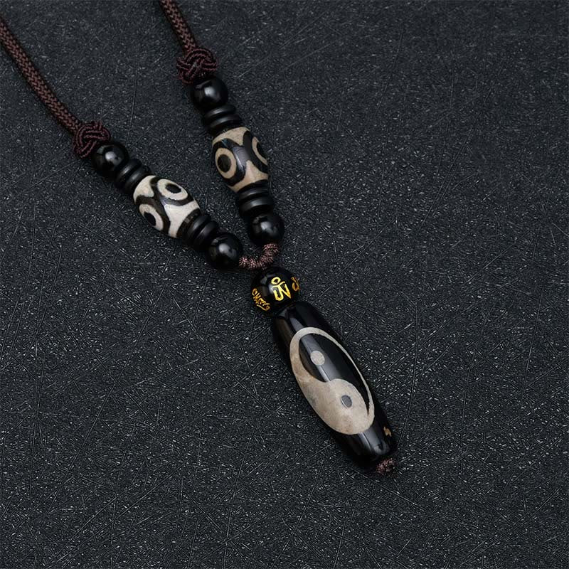 Buddha Stones Collier en corde Yin Yang Harmonie en onyx noir - image 2