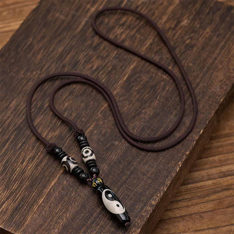 Buddha Stones Collier en corde Yin Yang Harmonie en onyx noir - image 1