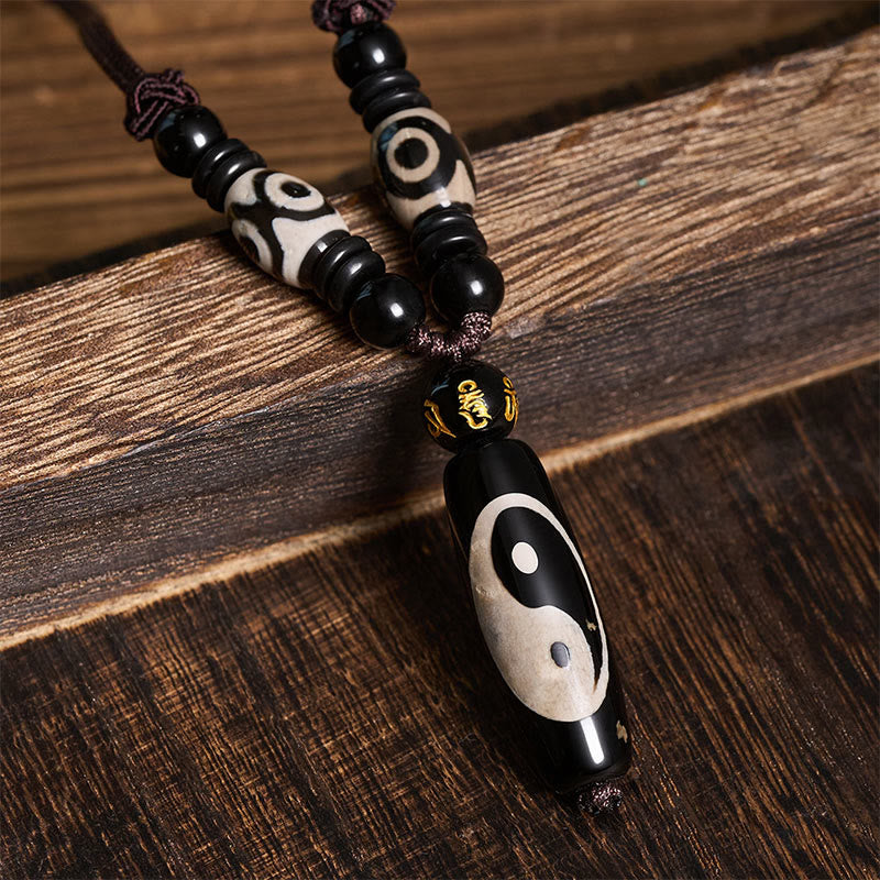 Buddha Stones Collier en corde Yin Yang Harmonie en onyx noir - image 4