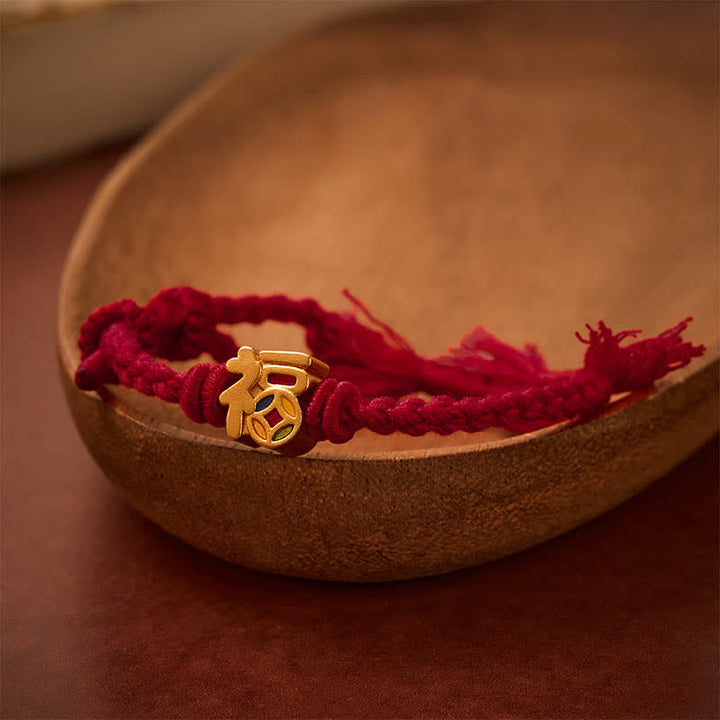 Buddha Stones Bracelet tibétain ajustable à cordon rouge avec caractère Fu - Rouge foncé (Tour de poignet : 14 à 17 cm) - image 9