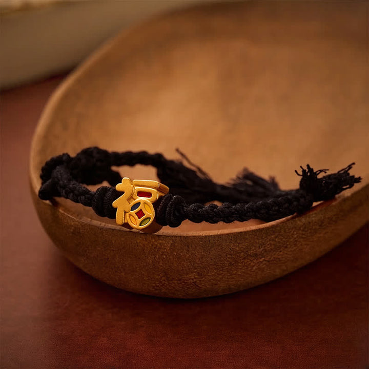 Buddha Stones Bracelet tibétain ajustable à cordon rouge avec caractère Fu - Noir (Tour de poignet : 14 à 17 cm) - image 11