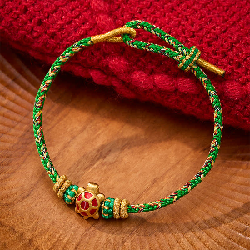 Buddha Stones Bracelet ajustable de protection tortue tissé à la main en cinq couleurs, résistant à la longévité - Vert (Tour de poignet : 15 à 18 cm) - image 0