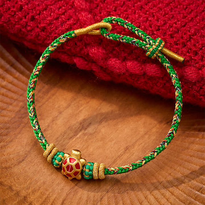Buddha Stones Bracelet ajustable de protection tortue tissé à la main en cinq couleurs, résistant à la longévité - Vert (Tour de poignet : 15 à 18 cm) - image 0