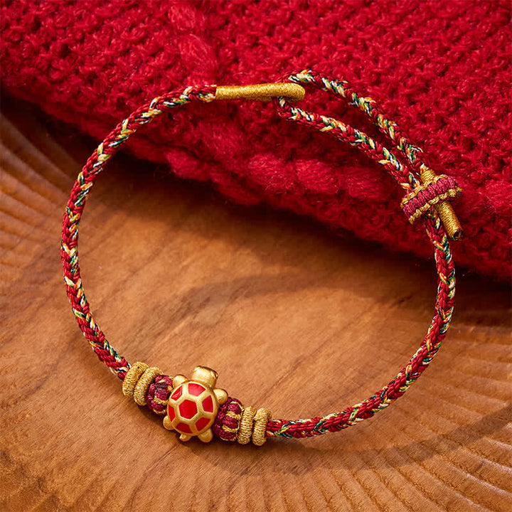 Buddha Stones Bracelet ajustable de protection tortue tissé à la main en cinq couleurs, résistant à la longévité - Rouge (Tour de poignet : 15–18 cm) - image 14