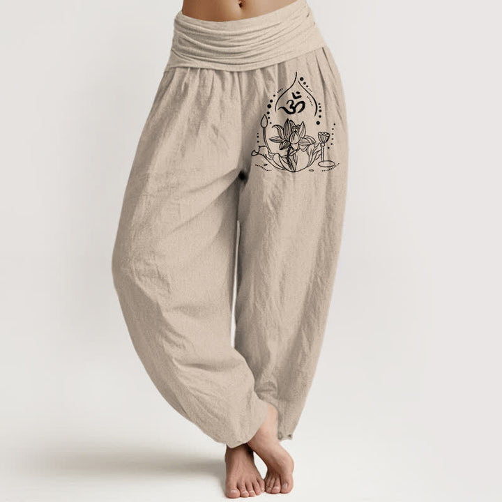 Buddha Stones Pantalon harem pour femme en pur coton à motif mandala zen et taille élastique - Tanné - US16，UK/AU20，EU48 (3XL) - image 14