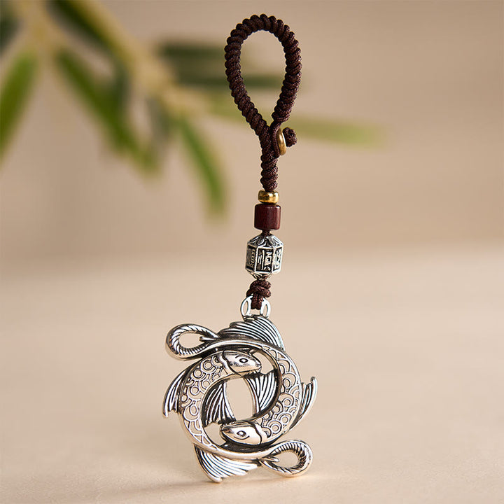 Buddha Stones Porte-clés vintage en cuivre avec double carpe koï et breloque de détermination - image 3