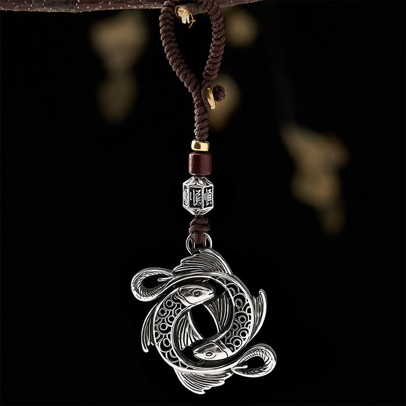 Buddha Stones Porte-clés vintage en cuivre avec double carpe koï et breloque de détermination - image 1