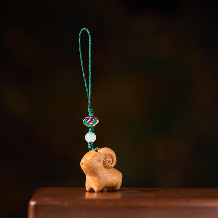 Buddha Stones Porte-clés chèvre en bois de santal sculpté à la main - image 8