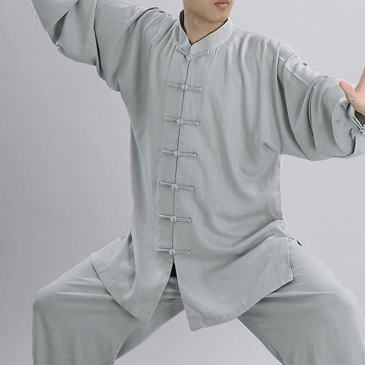 Ensemble de vêtements unisexe brodés Buddha Stones, méditation, prière zen, Tai Chi spirituel, Qigong - manches longues gris clair - US12，UK/AU16，EU44 (2XL) - image 3