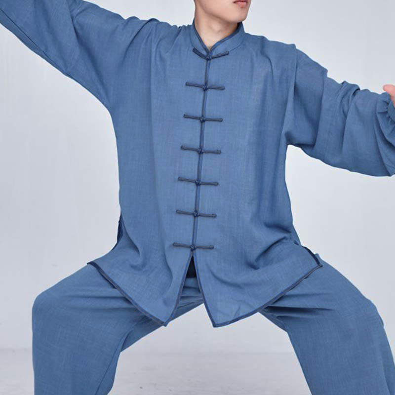 Ensemble de vêtements unisexe brodés Buddha Stones, méditation, prière zen, Tai Chi spirituel, Qigong - Manches longues DeepSkyBlue - US14，UK/AU18，EU46 (3XL) - image 15