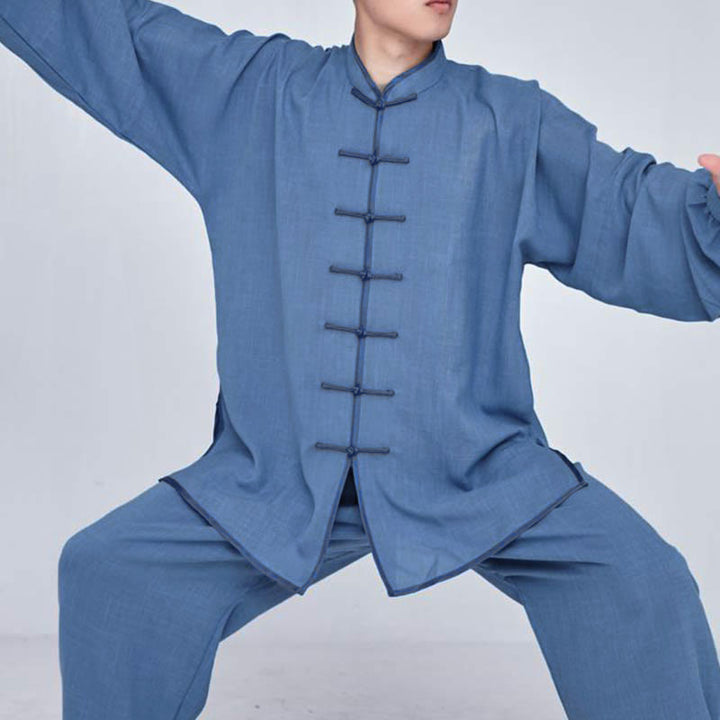 Ensemble de vêtements unisexe brodés Buddha Stones, méditation, prière zen, Tai Chi spirituel, Qigong - Manches longues DeepSkyBlue - US14，UK/AU18，EU46 (3XL) - image 15
