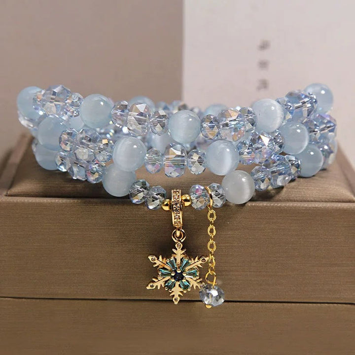 Buddha Stones Bracelet de bénédiction à triple tour avec breloque flocon de neige œil de chat bleu et clarté - image 1