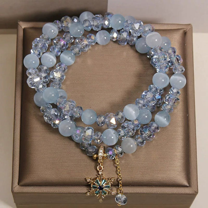 Buddha Stones Bracelet de bénédiction à triple tour avec breloque flocon de neige œil de chat bleu et clarté - image 7