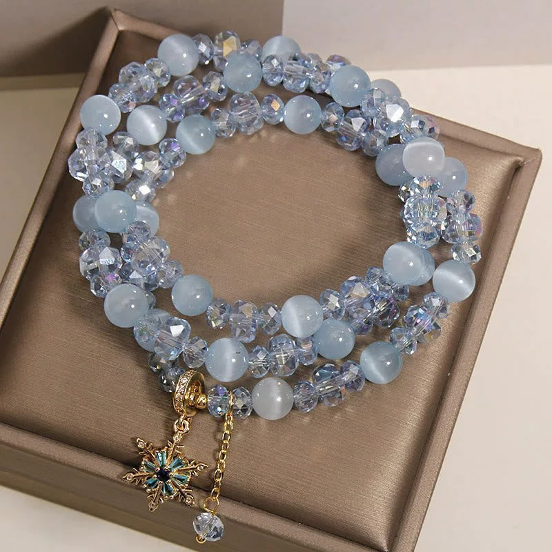 Buddha Stones Bracelet de bénédiction à triple tour avec breloque flocon de neige œil de chat bleu et clarté - image 4