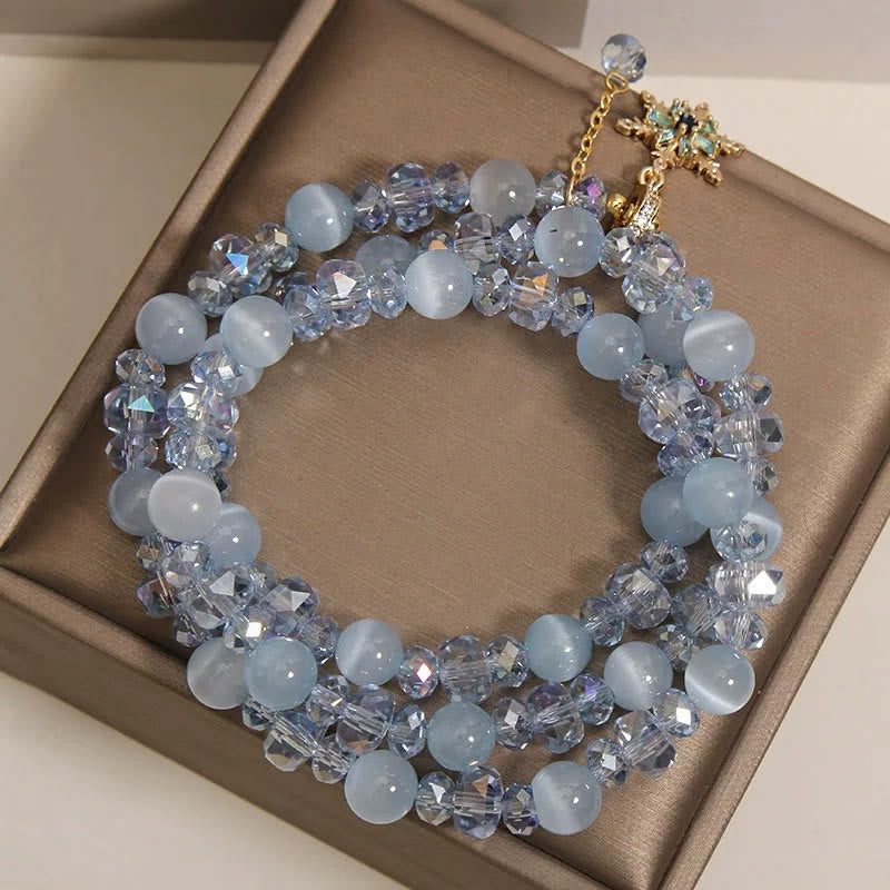 Buddha Stones Bracelet de bénédiction à triple tour avec breloque flocon de neige œil de chat bleu et clarté - image 8