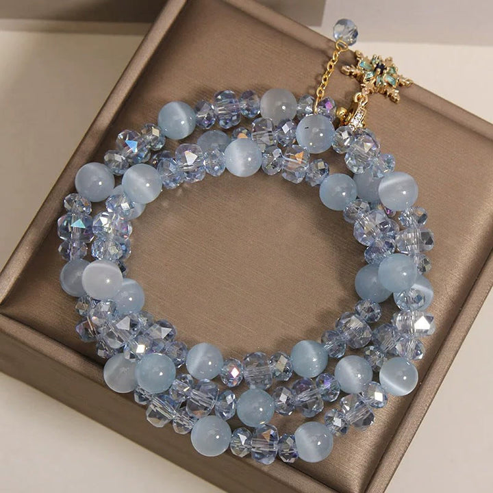 Buddha Stones Bracelet de bénédiction à triple tour avec breloque flocon de neige œil de chat bleu et clarté - image 8