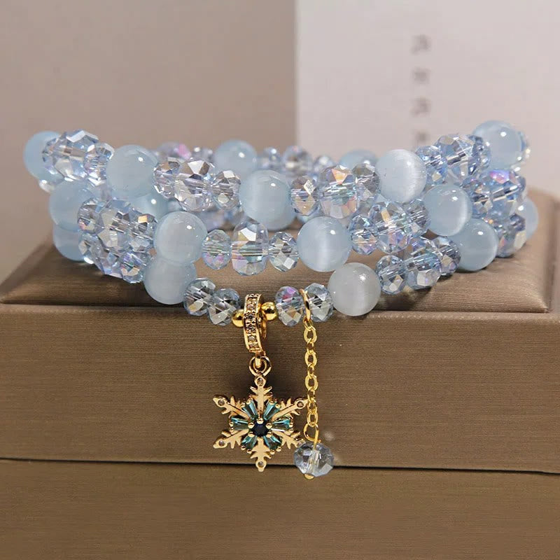 Buddha Stones Bracelet de bénédiction à triple tour avec breloque flocon de neige œil de chat bleu et clarté - image 2