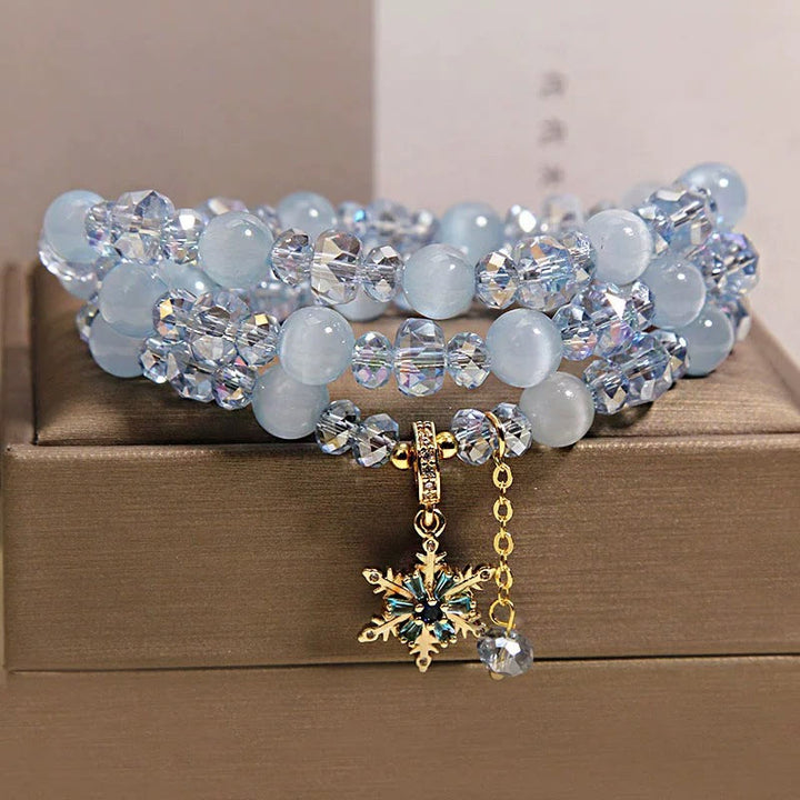 Buddha Stones Bracelet de bénédiction à triple tour avec breloque flocon de neige œil de chat bleu et clarté - Œil de chat bleu (Intuition ♥ Clarté) - image 0