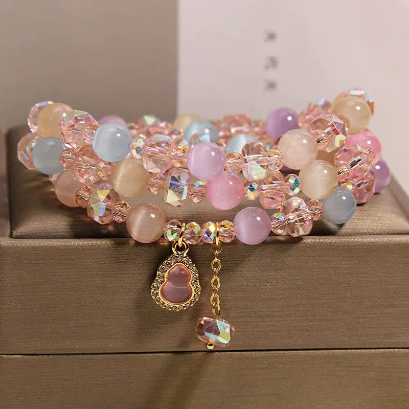Buddha Stones Bracelet de perles multicolores en forme de calebasse et œil de chat - image 1