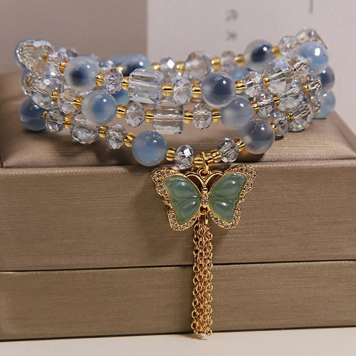 Buddha Stones Bracelet à plusieurs rangs en agate bleue bonbon papillon confiance - image 1
