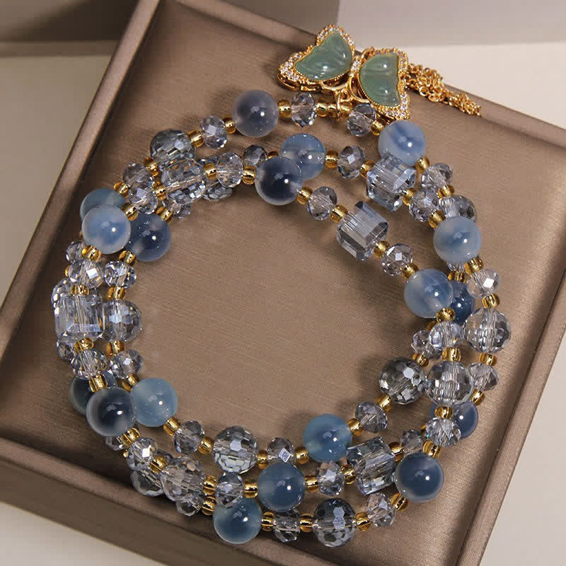 Buddha Stones Bracelet à plusieurs rangs en agate bleue bonbon papillon confiance - image 8