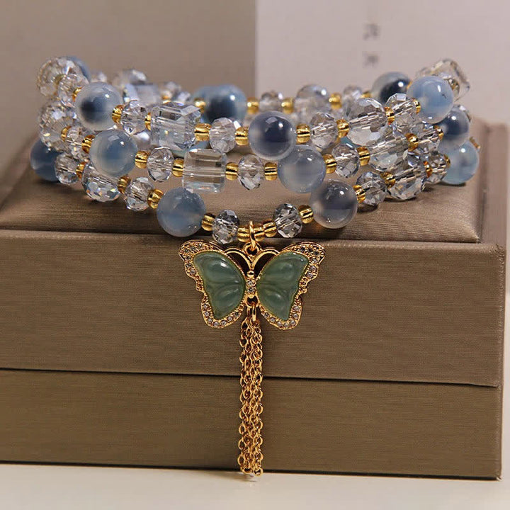 Buddha Stones Bracelet à plusieurs rangs en agate bleue bonbon papillon confiance - image 2