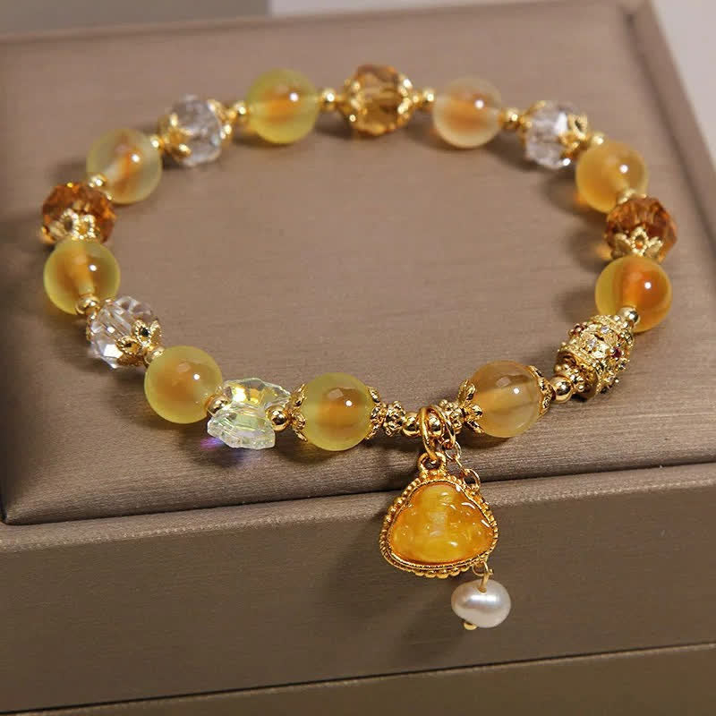 Buddha Stones Bracelet de perles Bouddha Hope en agate jaune bonbon - image 2