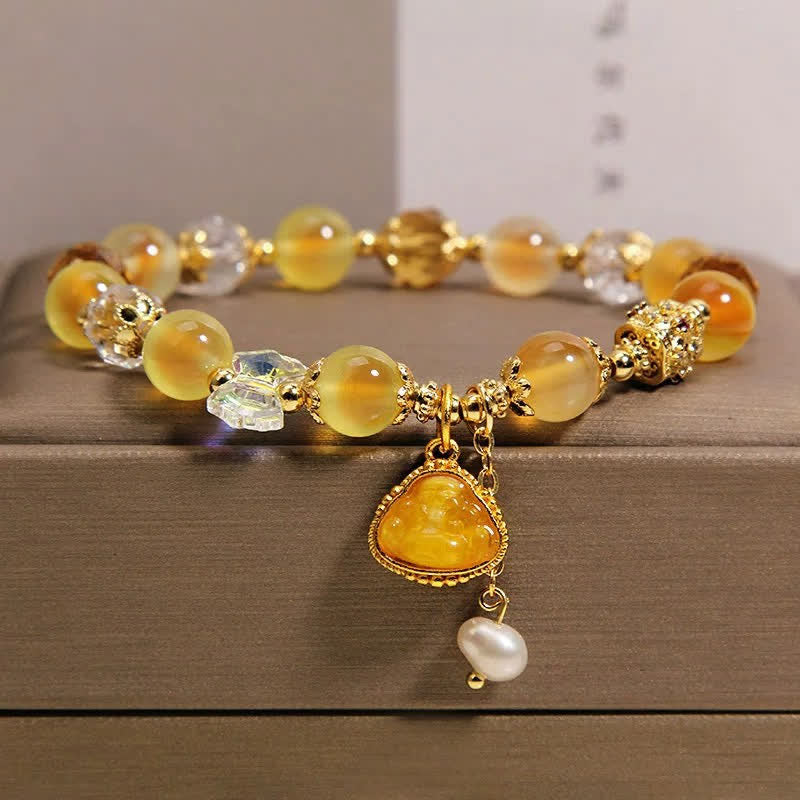 Buddha Stones Bracelet de perles Bouddha Hope en agate jaune bonbon - image 1