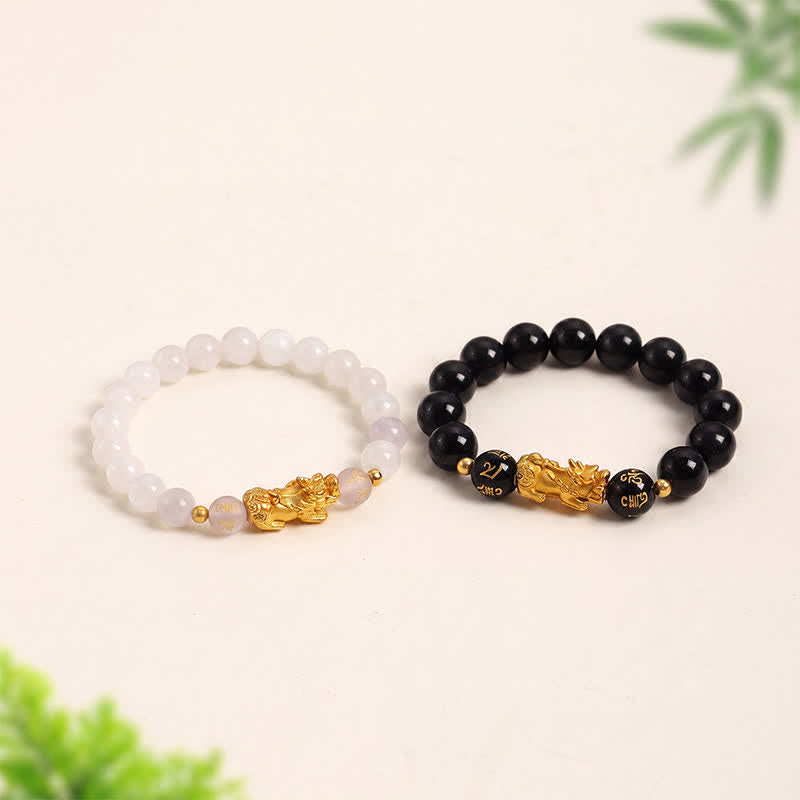 Buddha Stones Bracelet de purification Pi Xiu Om Mani Padme Hum en calcédoine d'obsidienne noire - image 11